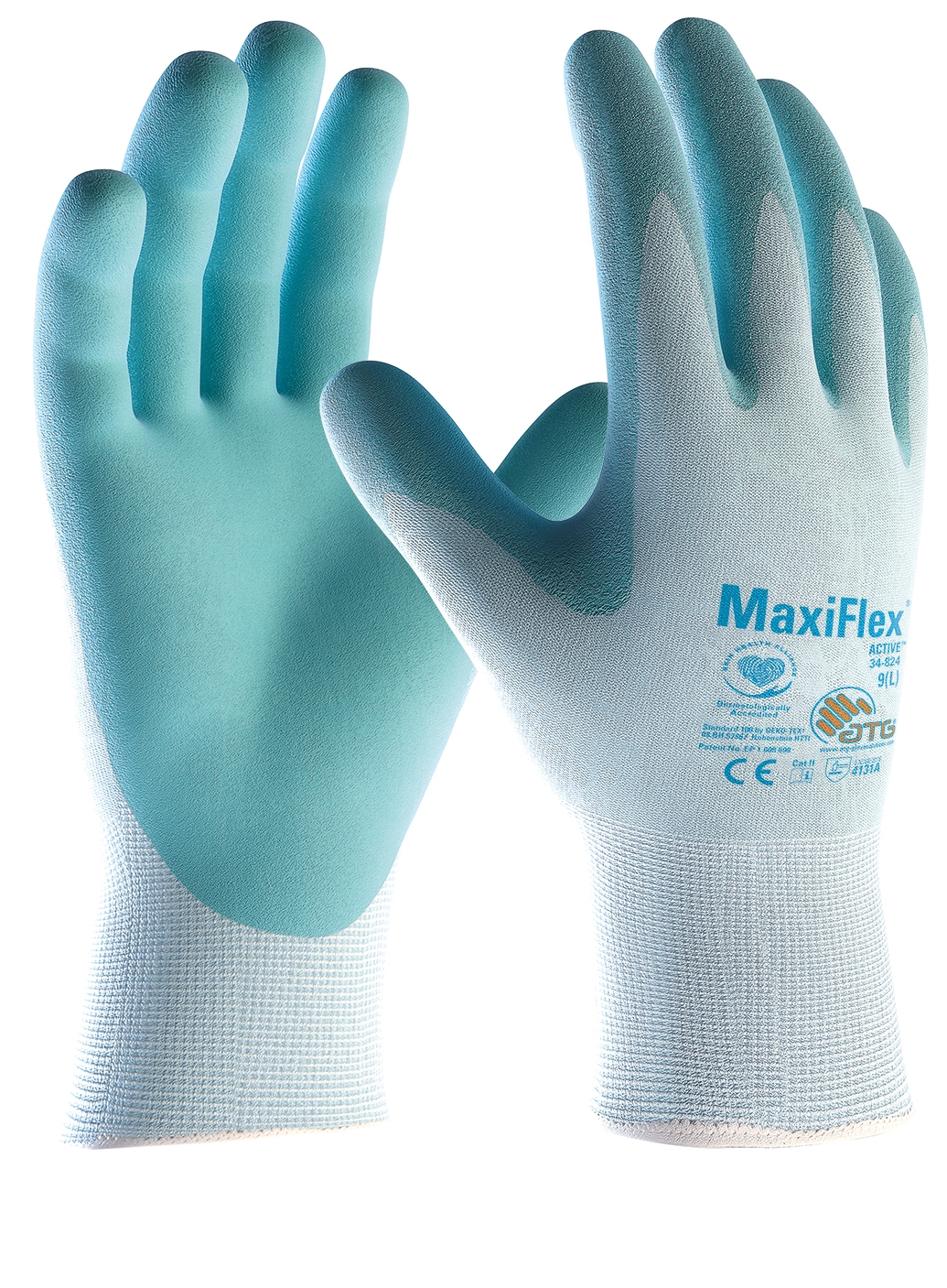 ATG® MaxiFlex® Active™ Nylon-Strickhandschuhe (34-824) in Hellblau/Hellblau – Vorderansicht