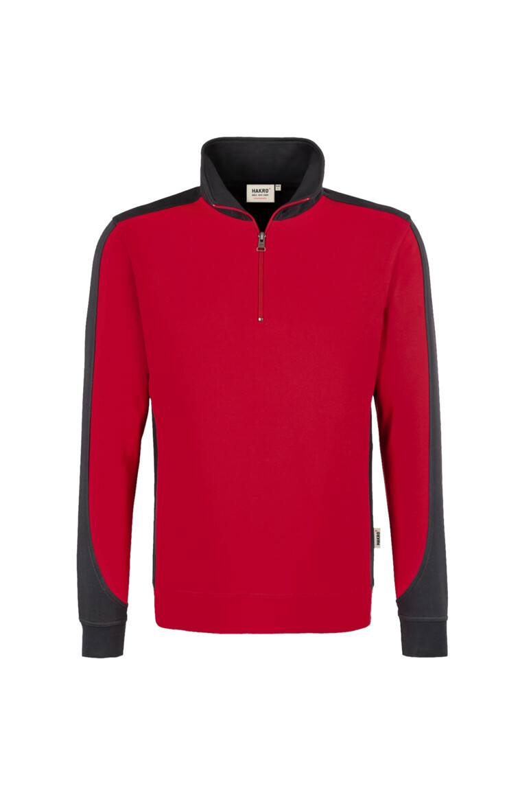 HAKRO 476 Zip-Sweatshirt Contrast MIKRALINAR® in Rot/Anthrazit – Vorderansicht
