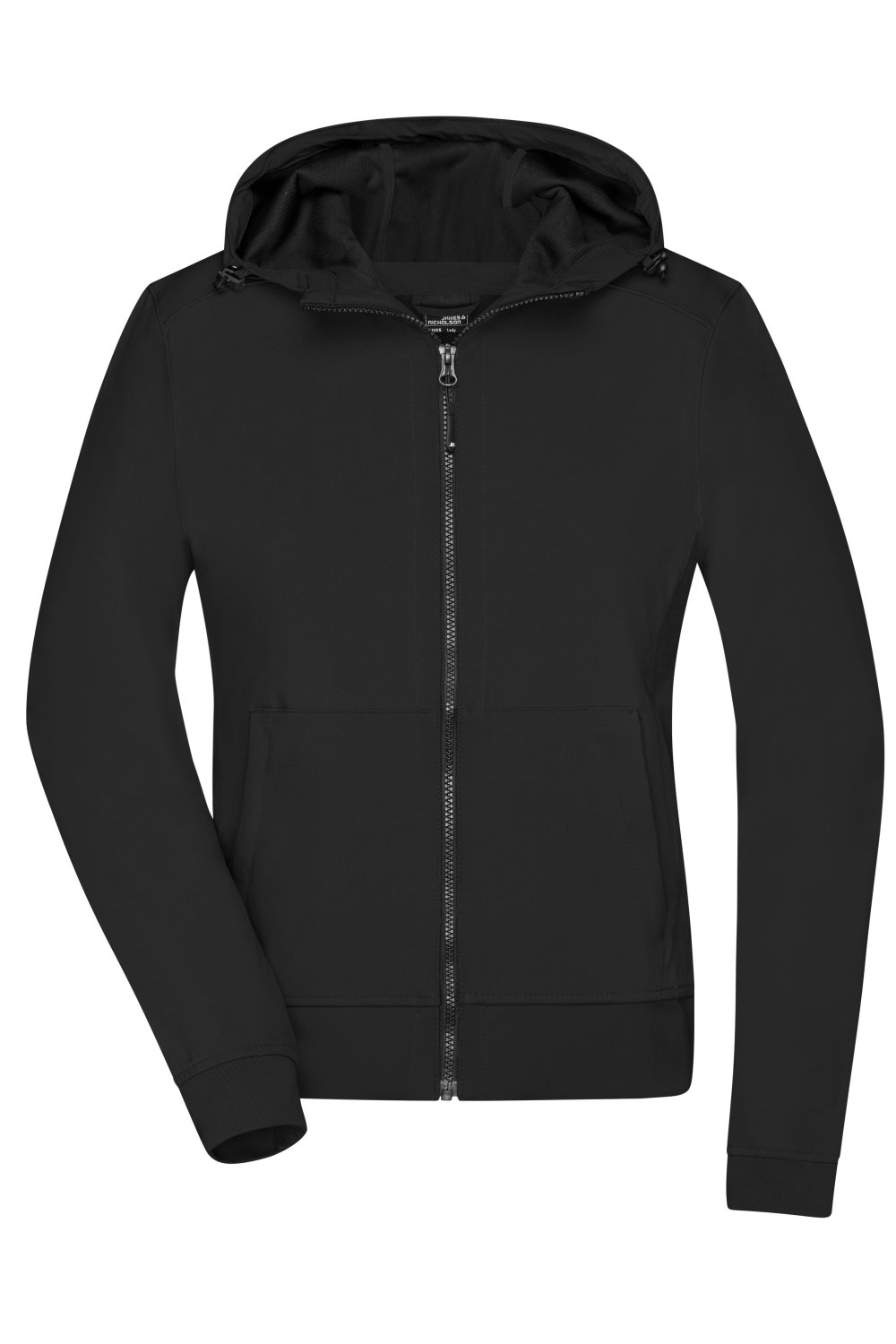 Daiber Ladies' Hooded Softshell Jacket in Black/Black – Vorderansicht