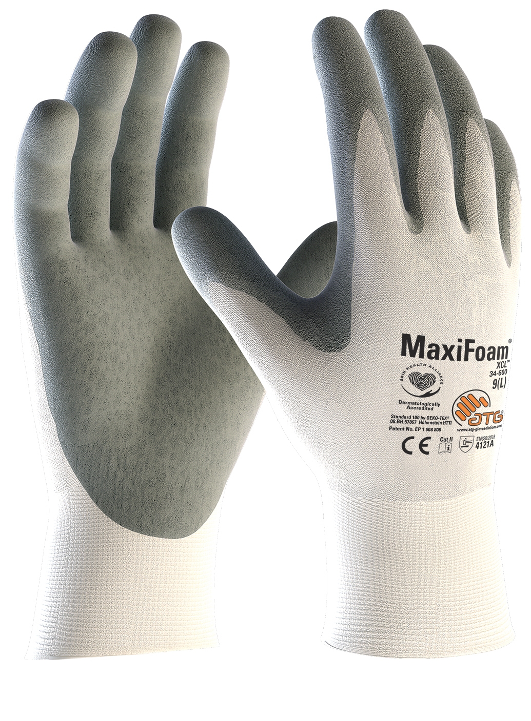 ATG® MaxiFoam® XCL™ Nylon-Strickhandschuhe (34-600) in Weiß/Grau – Vorderansicht