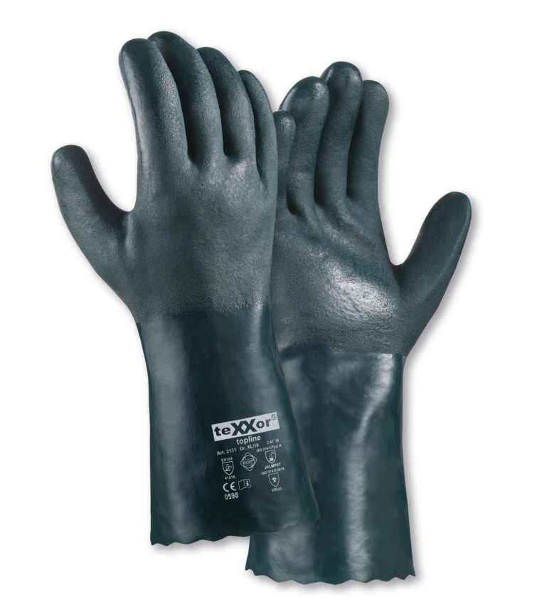 teXXor® topline Chemikalienschutz-Handschuhe PVC GRÜN in Grün – Detailansicht