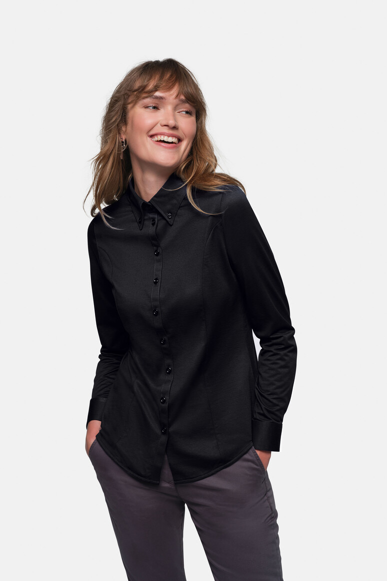 HAKRO 129 Bluse Natural Stretch in Schwarz – Modellansicht