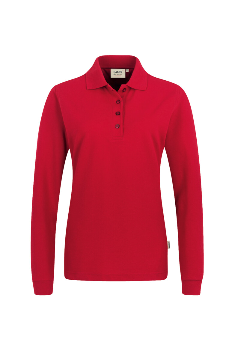 HAKRO 215 Damen Longsleeve-Poloshirt MIKRALINAR® in Rot – Vorderansicht