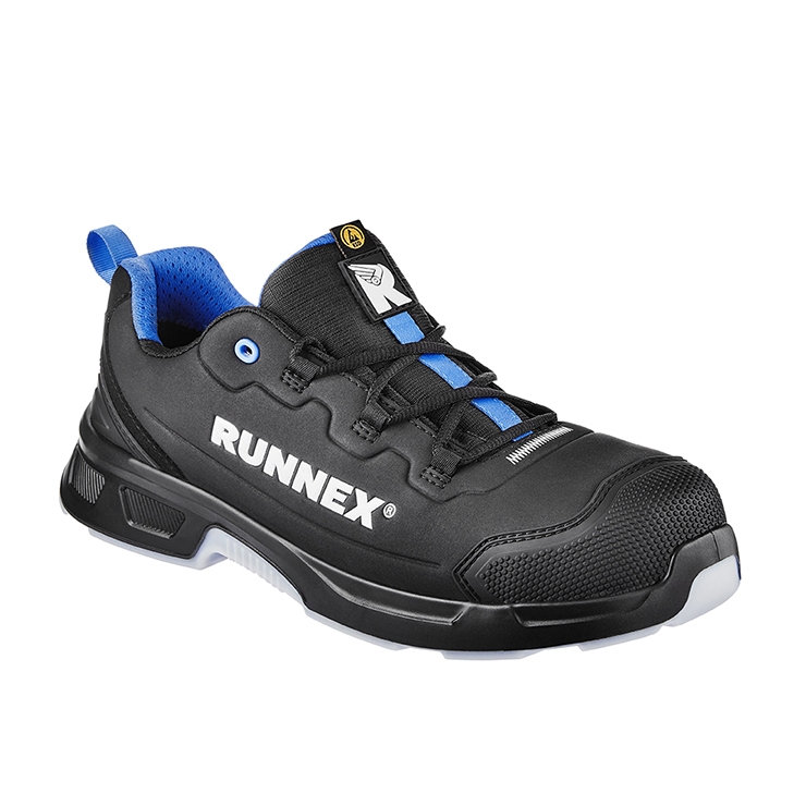 RUNNEX® S3S-ESD-Sicherheitshalbschuhe ActionStar in Schwarz/Blau – Vorderansicht