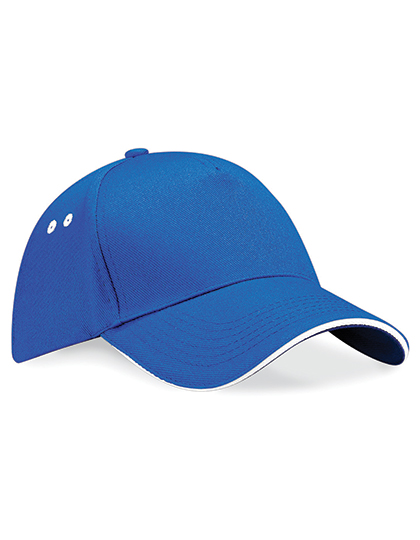 Beechfield Ultimate 5 Panel Cap - Sandwich Peak in Bright Royal/White – Vorderansicht