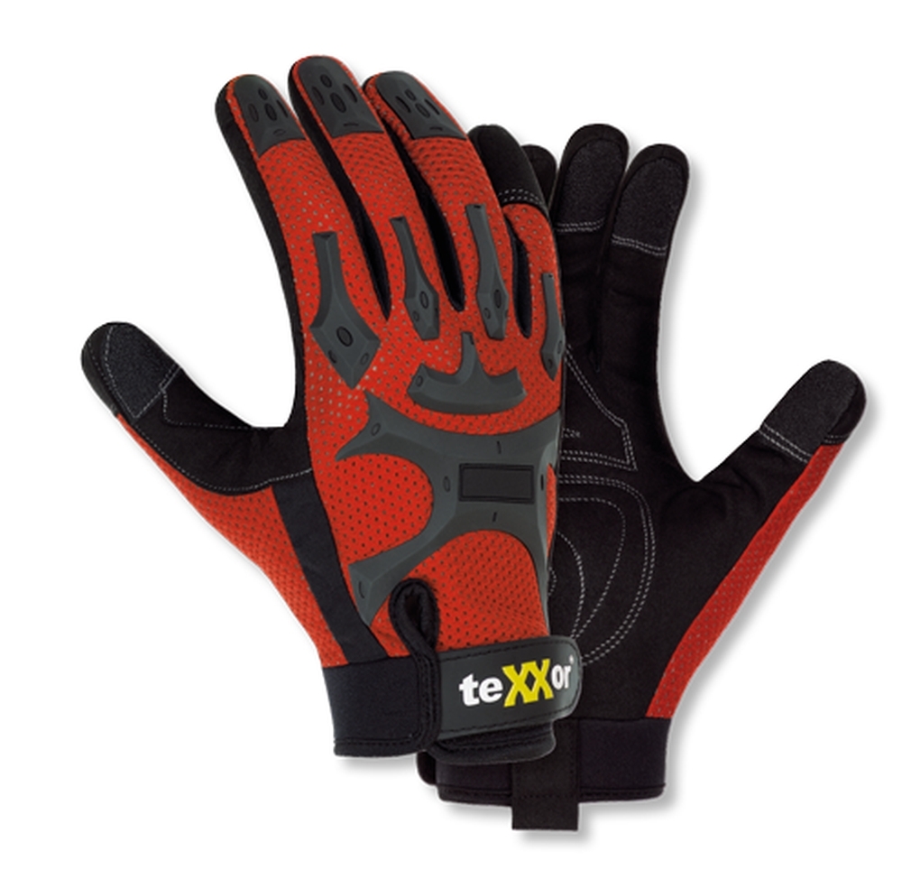 teXXor® topline Kunstleder-Handschuhe BUCKLEY, SB-Verpackung in Rot/Schwarz – Vorderansicht
