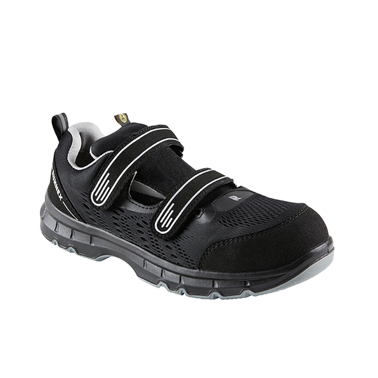 RUNNEX® S1PS ESD-Sicherheitsklettsandalen FlexStar in Schwarz/Grau – Vorderansicht