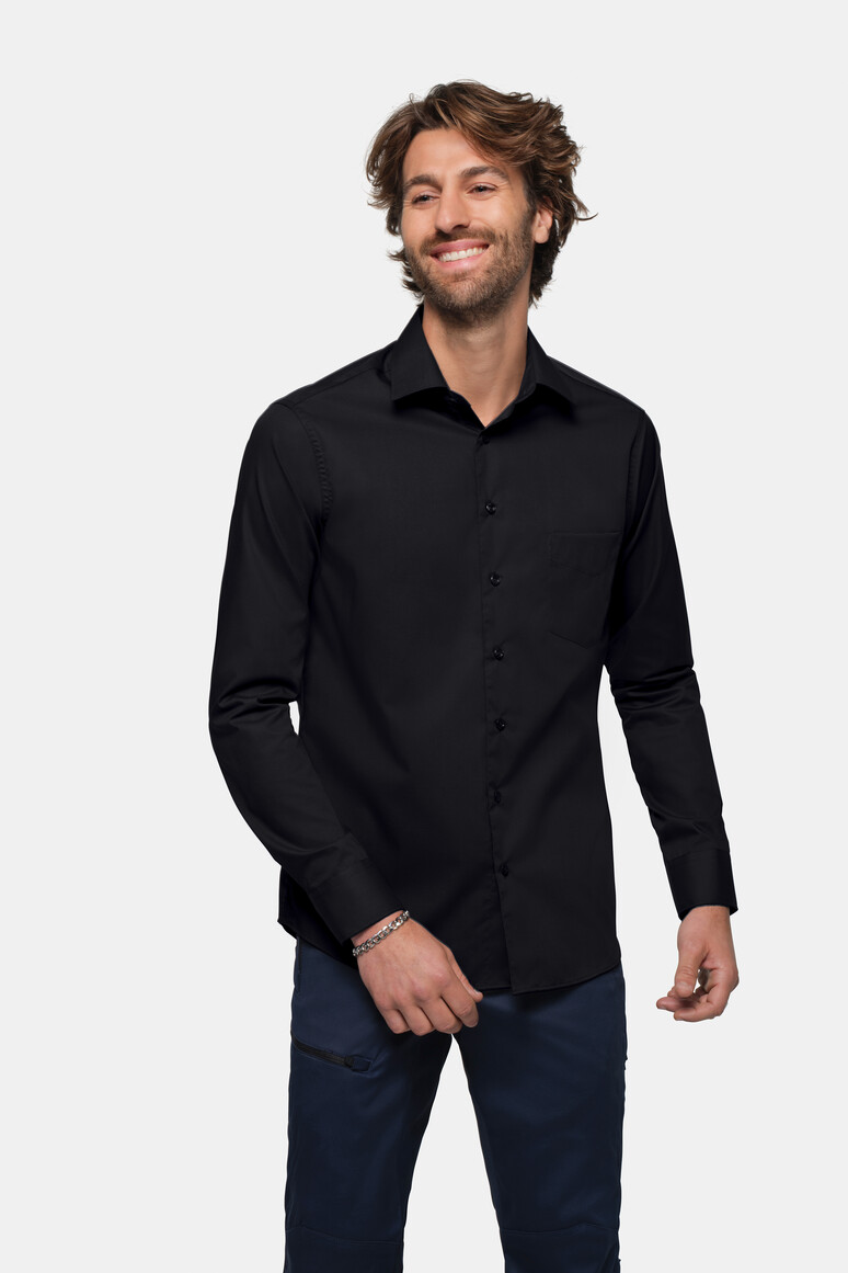 HAKRO 123 Hemd MIKRALINAR® Comfort in Schwarz – Modellansicht