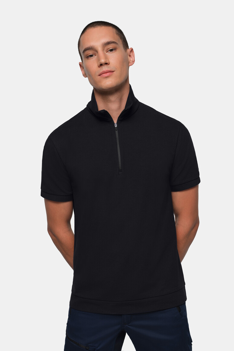 HAKRO 534 Zip-Shirt Piqué MIKRALINAR® ECO in Schwarz – Modellansicht