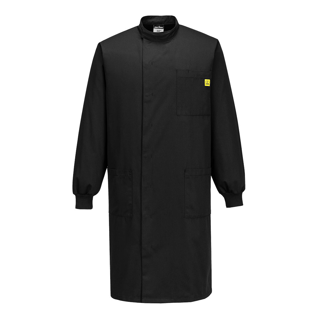 Portwest Anti-Static ESD Howie Coat in Schwarz – Vorderansicht