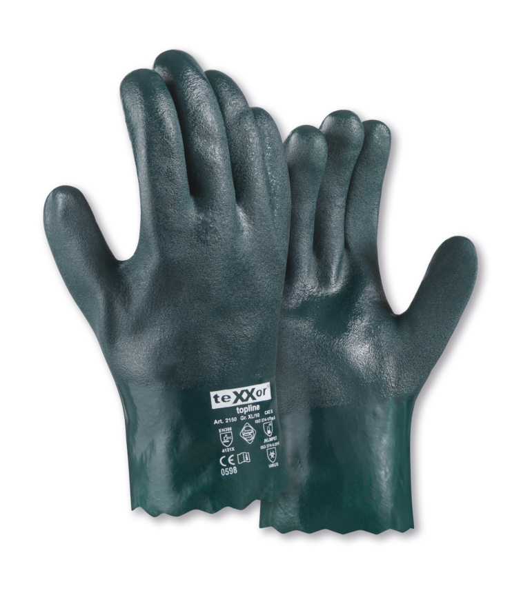 teXXor® topline Chemikalienschutz-Handschuhe PVC GRÜN in Grün – Detailansicht