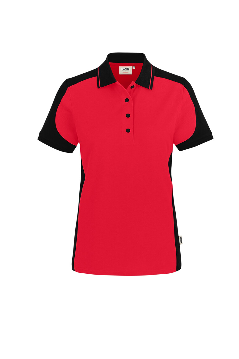 HAKRO 339 Damen Poloshirt Contrast MIKRALINAR® ECO in Rot/Schwarz – Vorderansicht