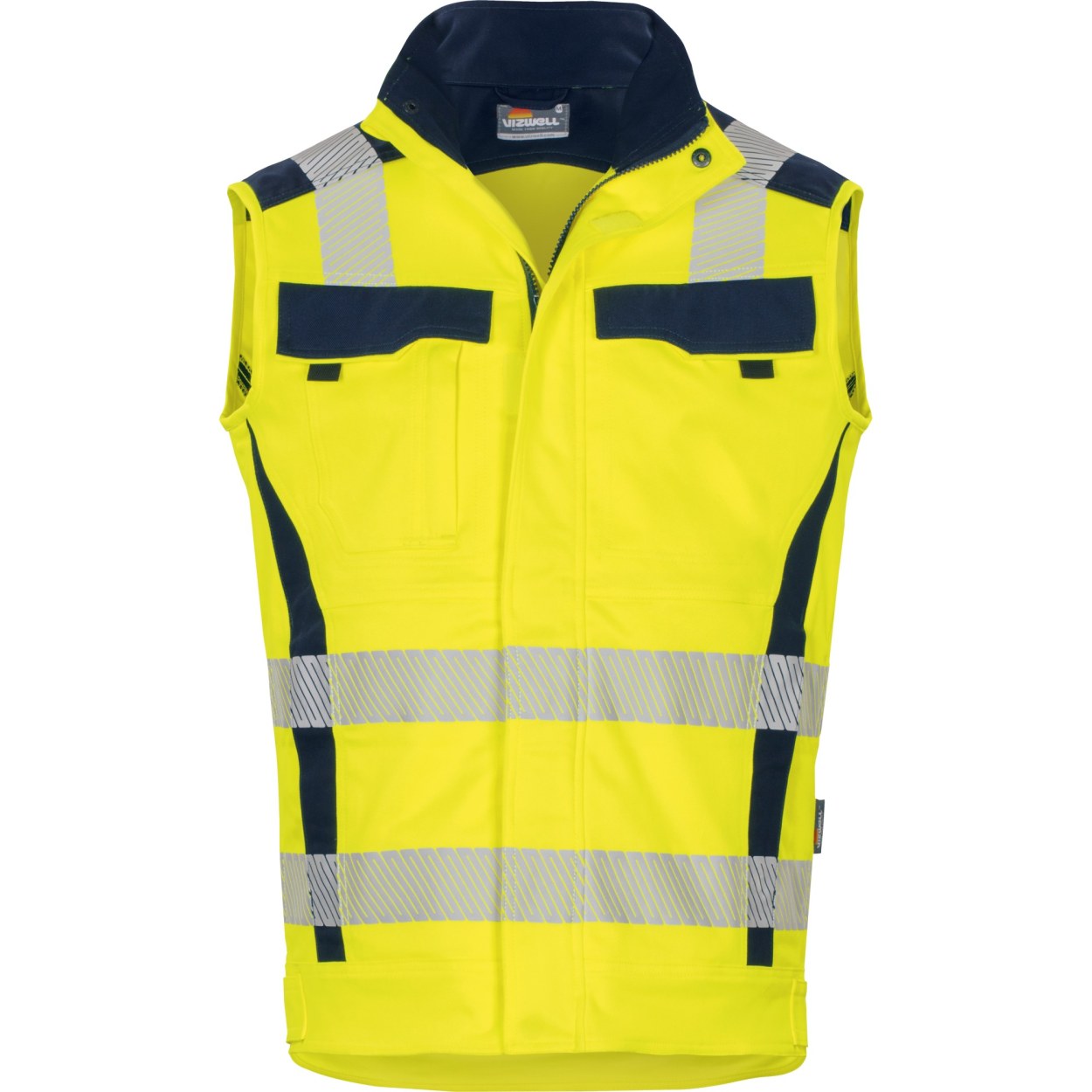 Vizwell Warnschutz-Weste Flex HiVis VWT189 in Leuchtgelb-Marine – Vorderansicht