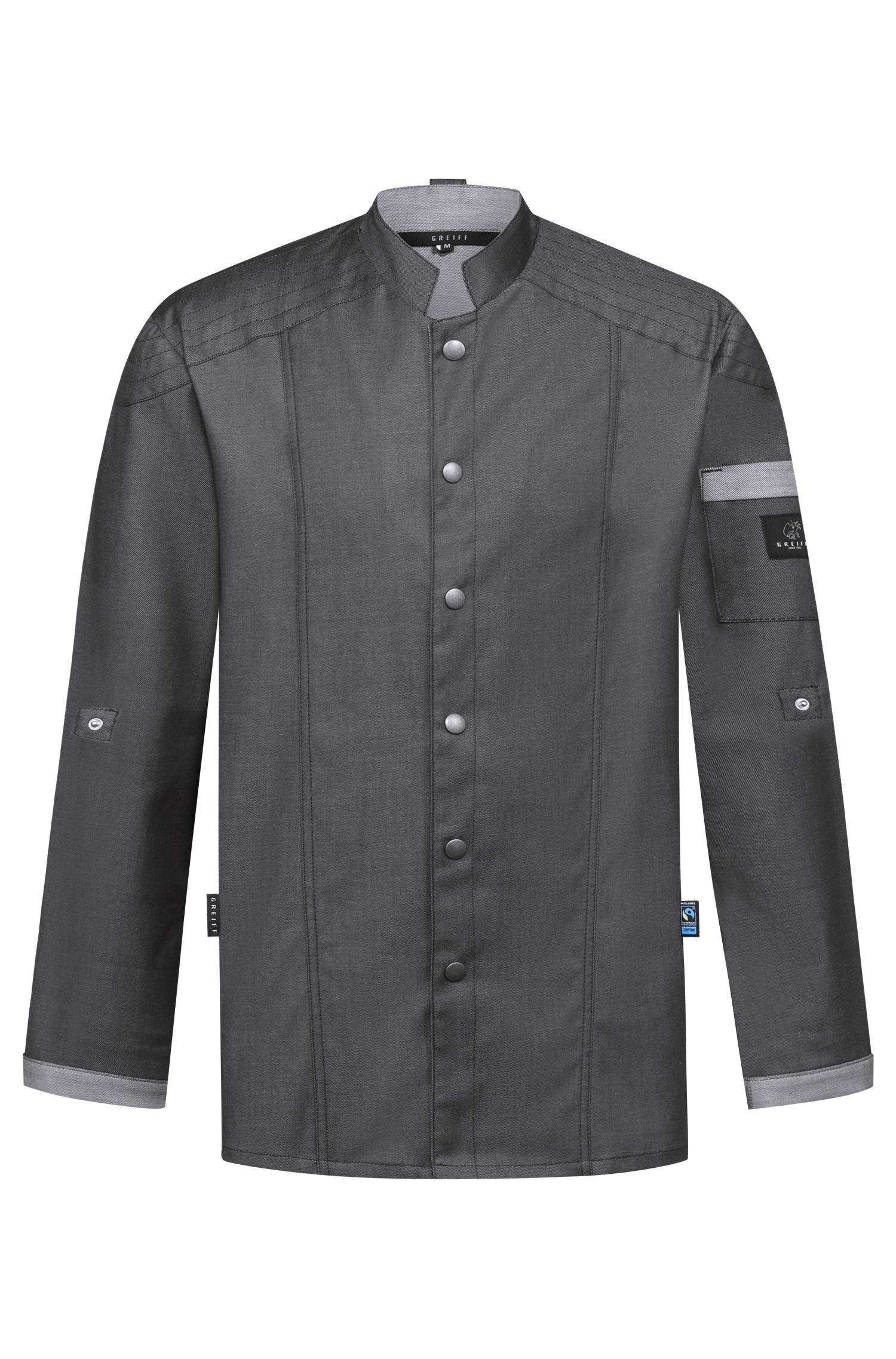Greiff Kochjacke im Bikerstyle RF in Denimoptik Anthrazit – Vorderansicht