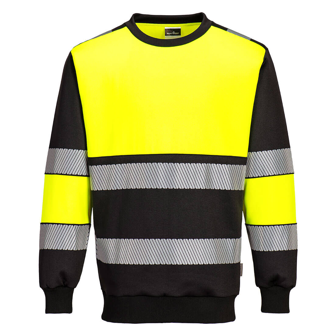 Portwest PW3 Hi-Vis Class 1 Sweatshirt in Gelb/Schwarz – Vorderansicht