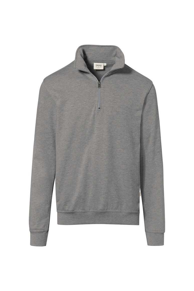 HAKRO 451 Zip-Sweatshirt Premium in Grau Meliert – Vorderansicht
