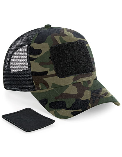 Beechfield Removable Patch Snapback Trucker in Jungle Camo – Vorderansicht