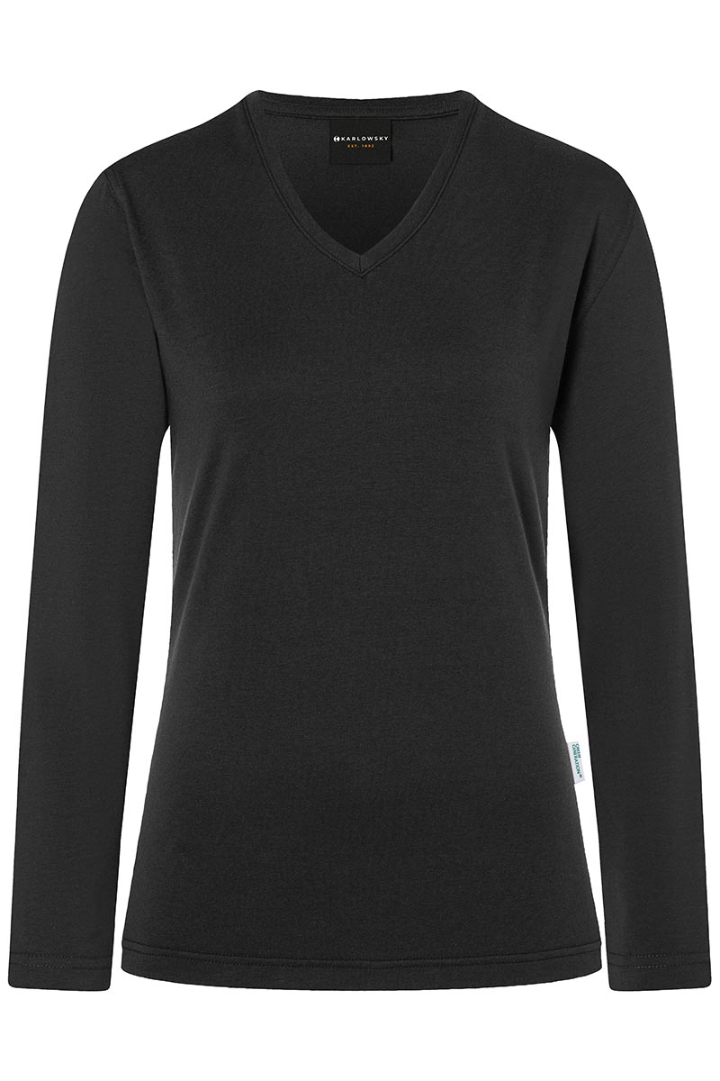 Karlowsky Langarm Damen Workwear Shirt Casual-Flair in Schwarz – Vorderansicht