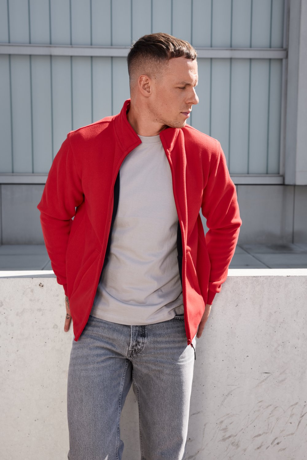 Daiber Men's Bonded Fleece Jacket in Black/Dark-Grey – Modellansicht