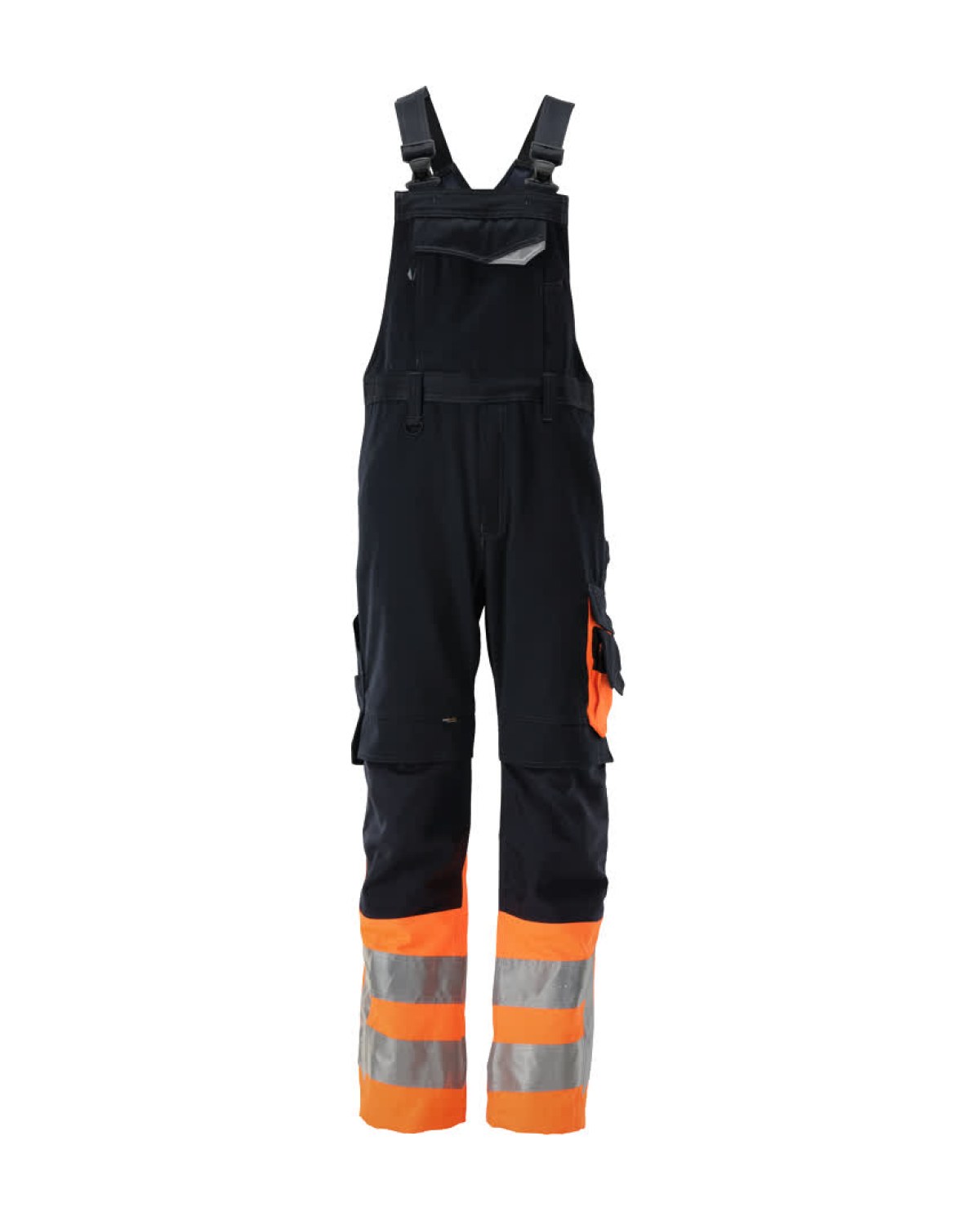 MASCOT Sunderland Latzhose mit Knietaschen in Schwarzblau/Hi-Vis Orange – Vorderansicht