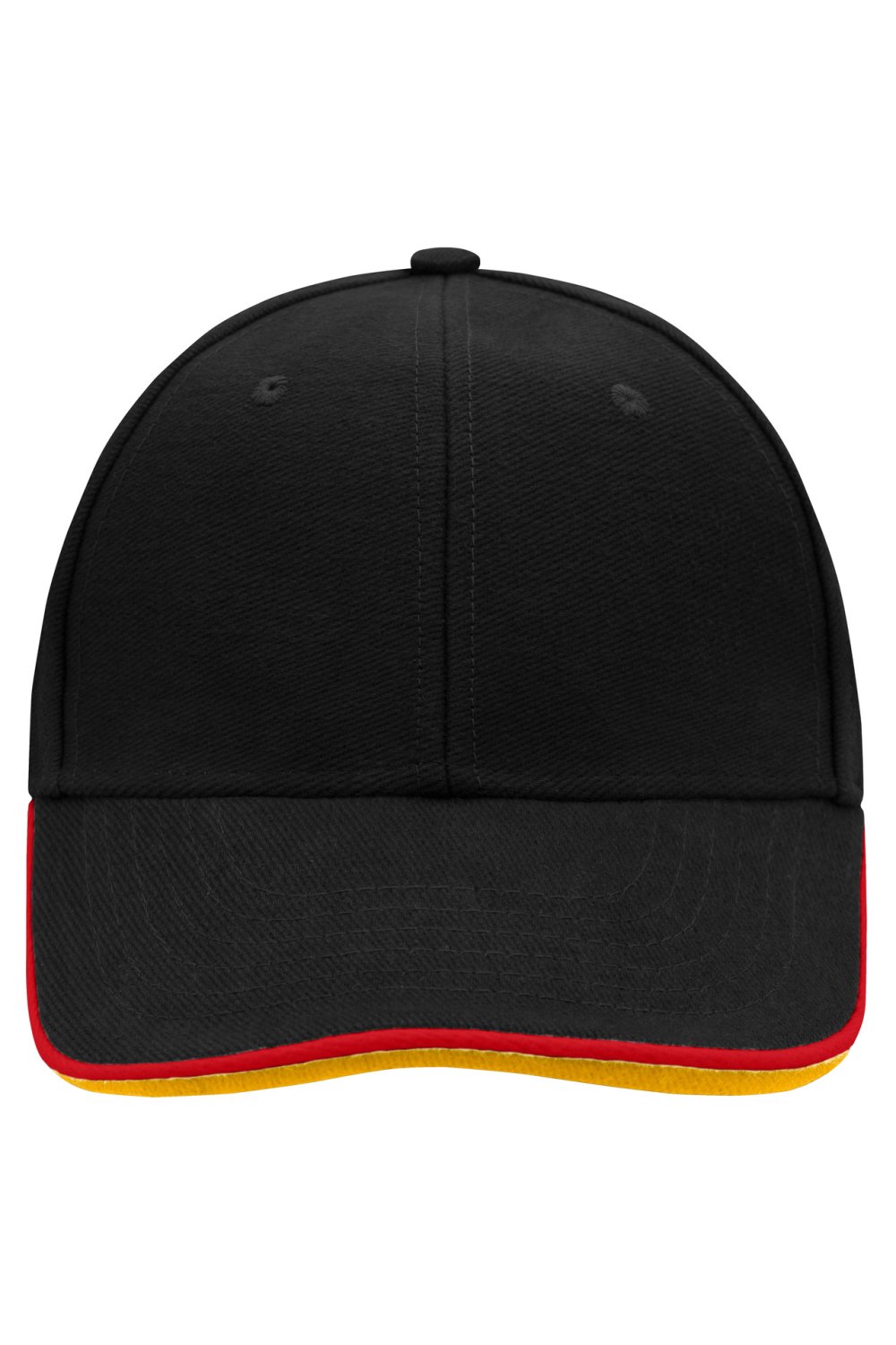 Daiber 6 Panel Double Sandwich Cap in Black/Red/Gold-Yellow – Vorderansicht