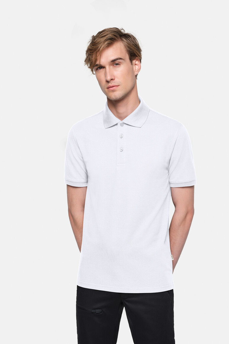 HAKRO 569 Poloshirt MIKRALINAR® ECO in Weiß – Modellansicht