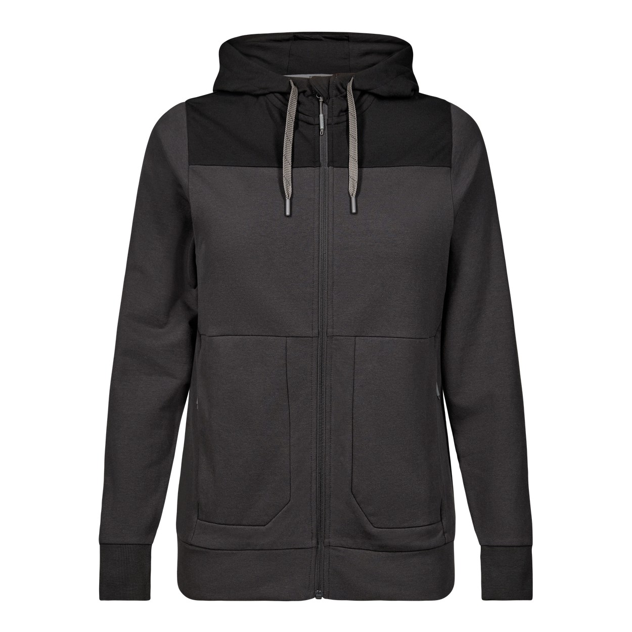 ENGEL Entire 8334-247 Damen Sweatcardigan mit Kapuze in Anthrazitgrau/Schwarz – Vorderansicht