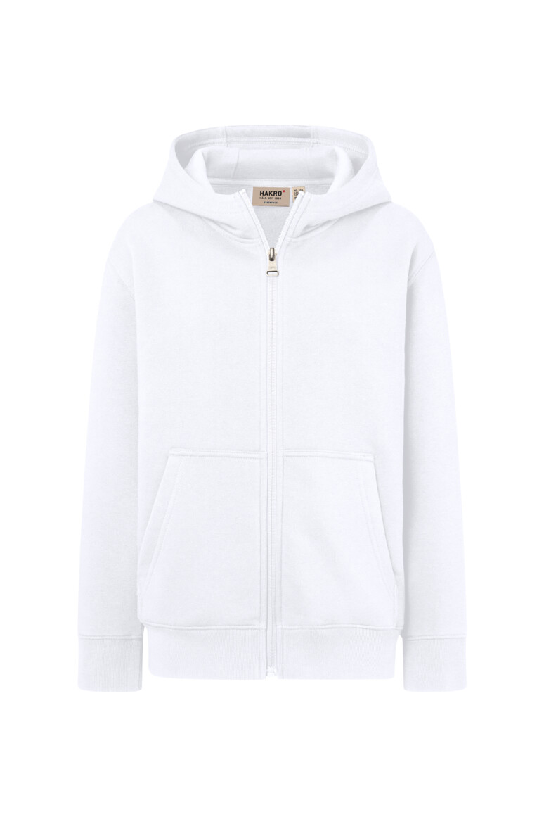 HAKRO 565 Kinder Kapuzen-Sweatjacke Bio-Baumwolle in Weiß – Vorderansicht