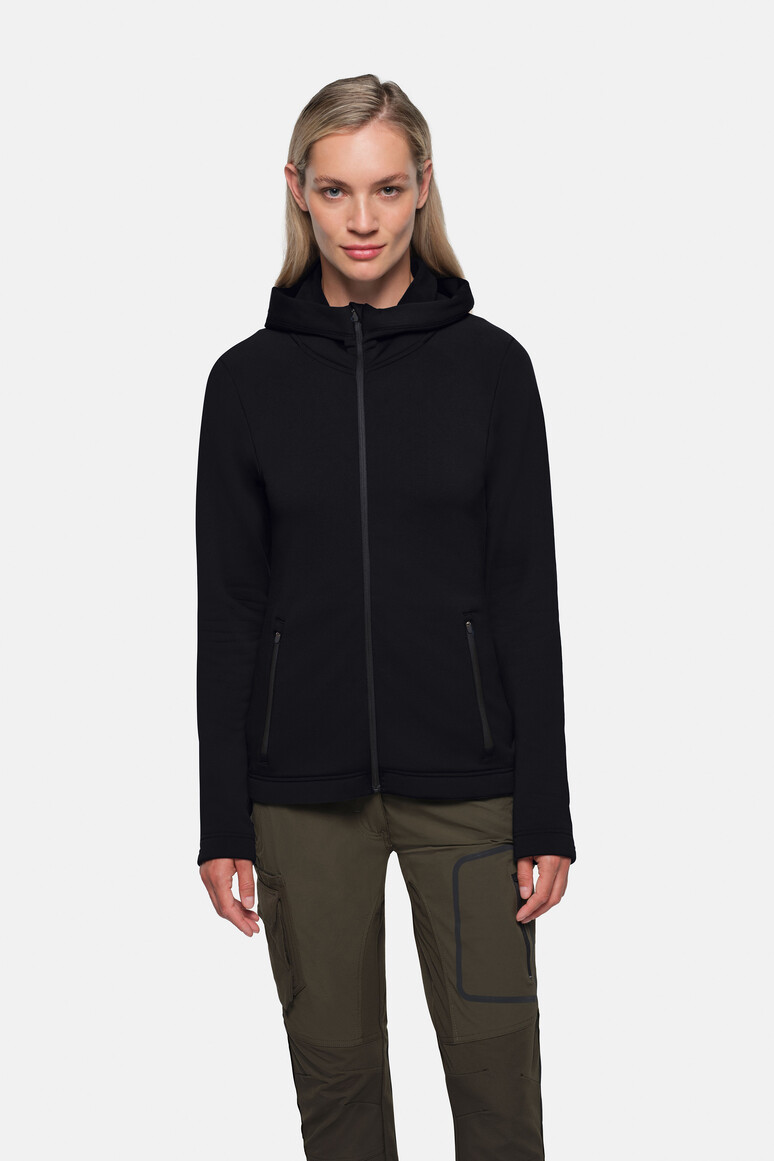 HAKRO 273 Damen Kapuzen-Tecjacke ECO in Schwarz – Modellansicht