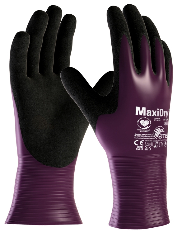 ATG® MaxiDry® Nylon-Strickhandschuhe (56-426) in Lila/Schwarz – Vorderansicht