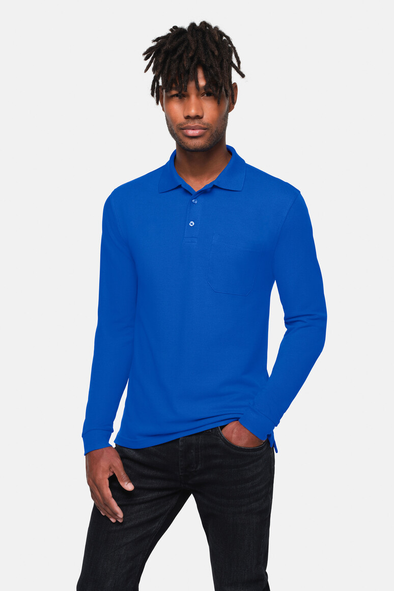 HAKRO 817 Pocket-Longsleeve-Polo MIKRALINAR® ECO in Royalblau – Modellansicht