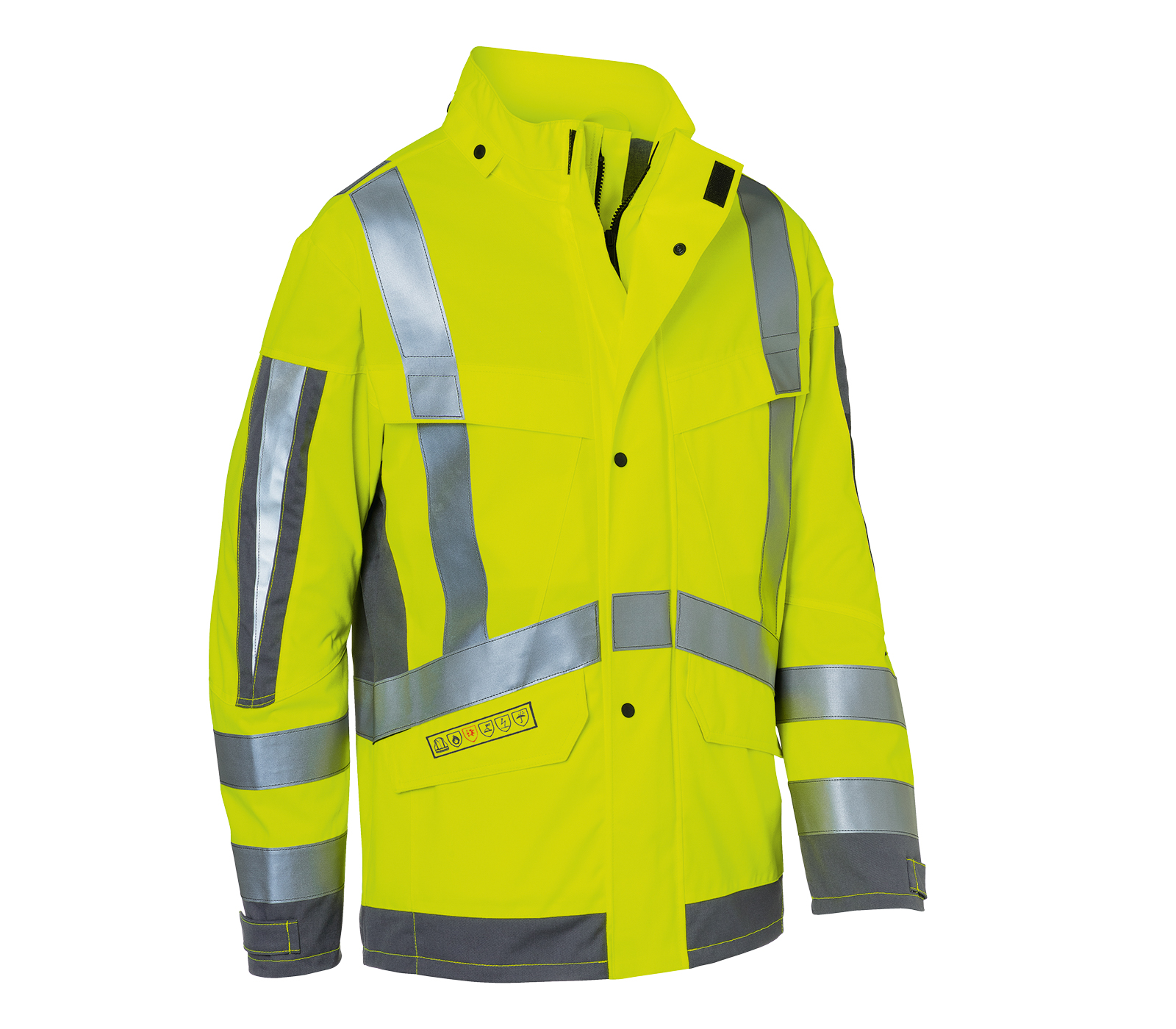 KÜBLER PROTECTIQ HIGH VIS Wetterjacke ARC2 PSA 3 in Warngelb/Anthrazit – Vorderansicht