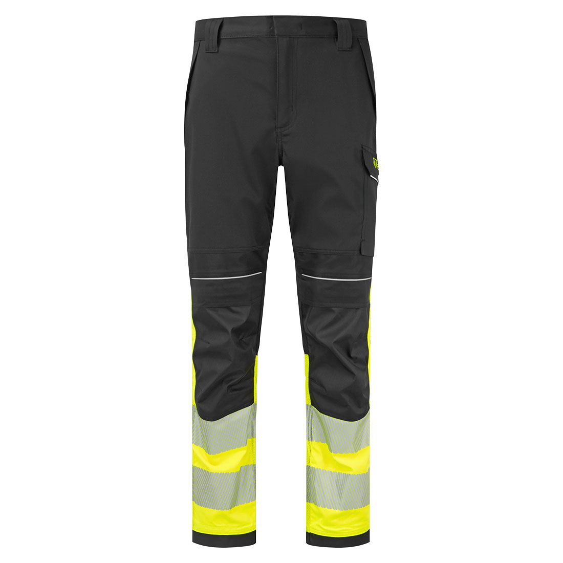 Portwest PW3 Modaflame Work Hi-Vis Class 1 FR Trousers in Gelb/Schwarz – Vorderansicht