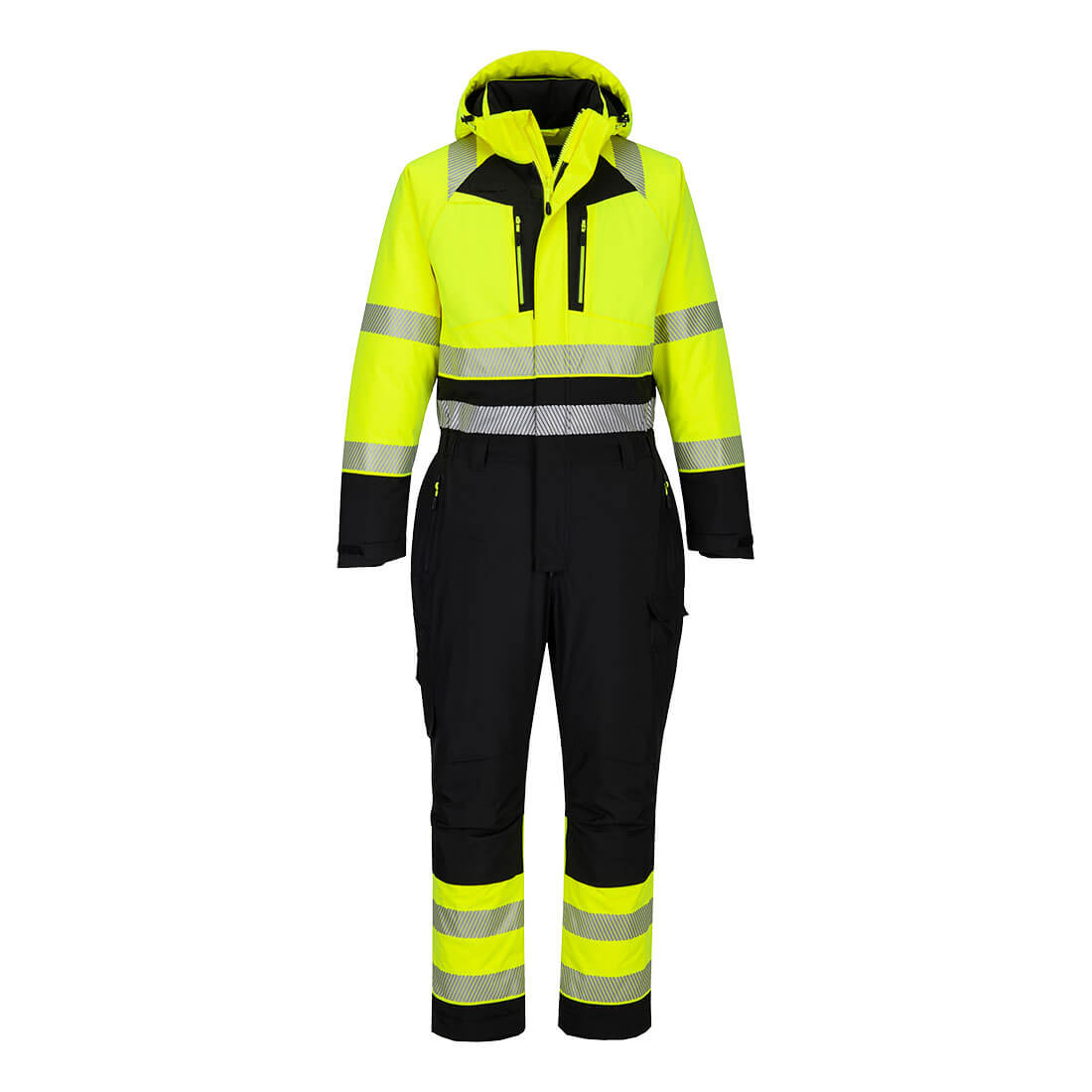 Portwest DX4 Hi-Vis Winter Coverall in Gelb/Schwarz – Vorderansicht