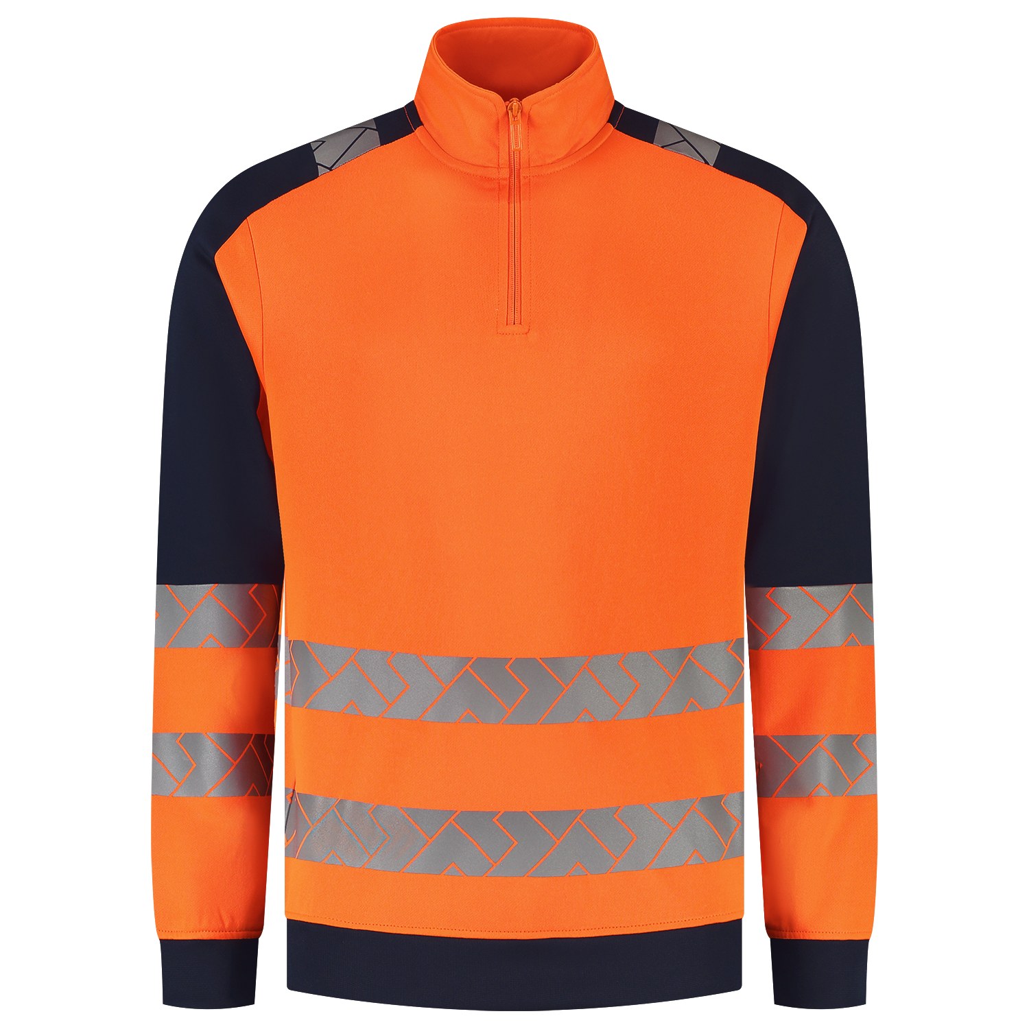 TRICORP 1/4 Zip Sweatshirt High Vis Redefined Industriell Waschbar in Fluororange-Ink – Vorderansicht