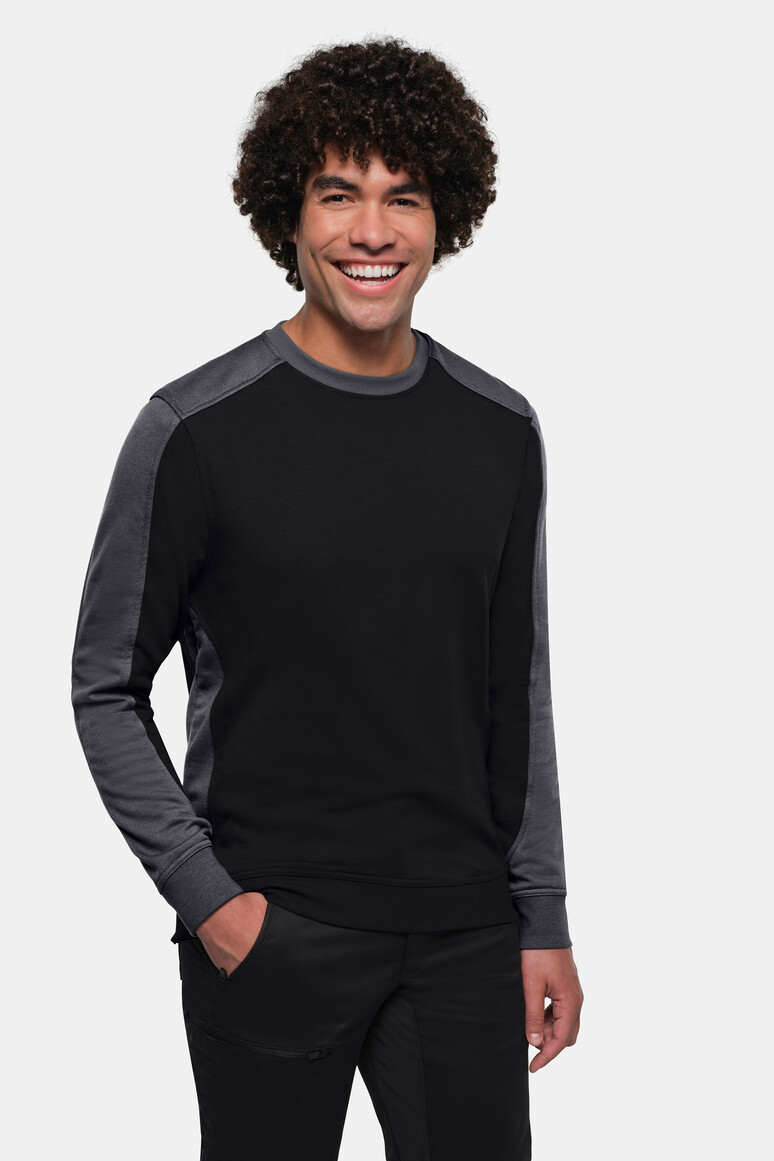 HAKRO 549 Sweatshirt Contrast MIKRALINAR® ECO in Schwarz/Karbongrau – Modellansicht