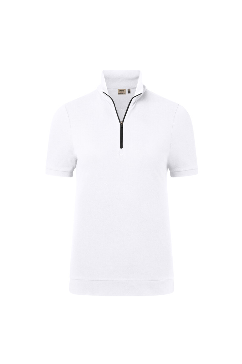 HAKRO 334 Damen Zip-Shirt Piqué MIKRALINAR® ECO in Weiß – Vorderansicht