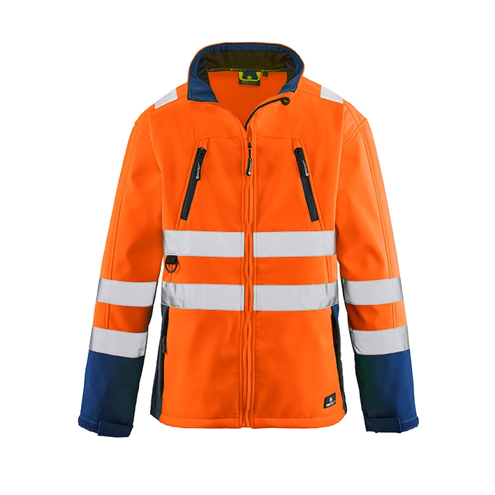 4PROTECT® Warnschutz-Softshelljacke PITTSBURGH in Leuchtorange/Navy – Vorderansicht