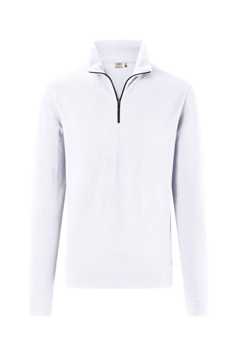 HAKRO 535 Zip-Longsleeve Piqué MIKRALINAR® ECO in Weiß – Vorderansicht