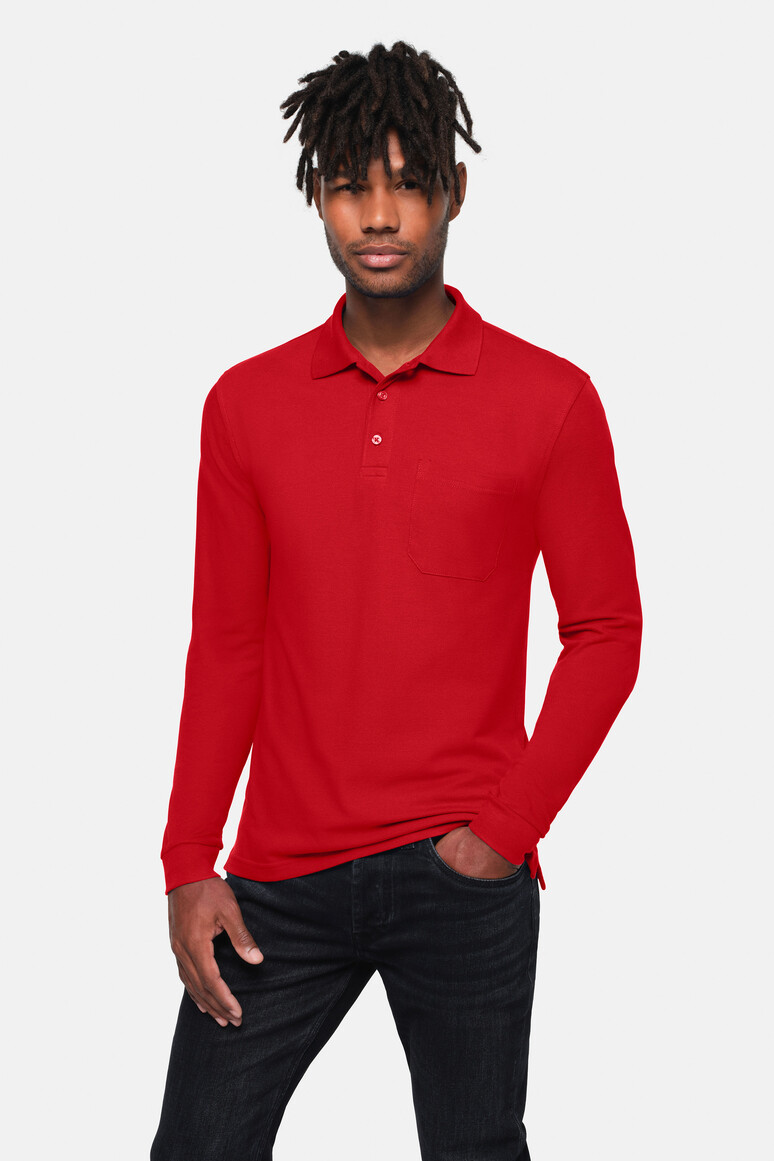 HAKRO 817 Pocket-Longsleeve-Polo MIKRALINAR® ECO in Rot – Modellansicht