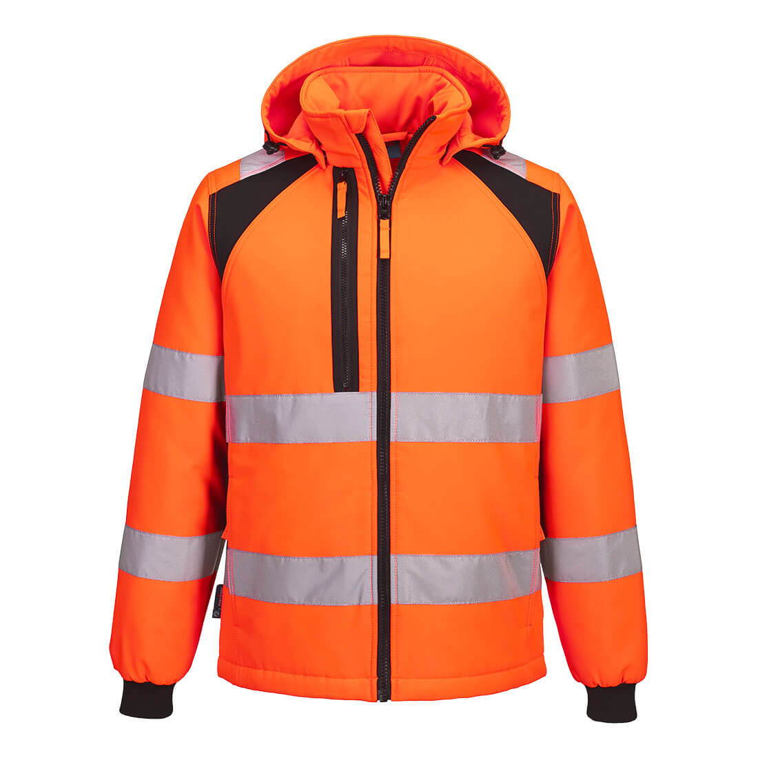 Portwest WX2 Eco Hi-Vis Padded Softshell (2L) in Orange/Schwarz – Vorderansicht