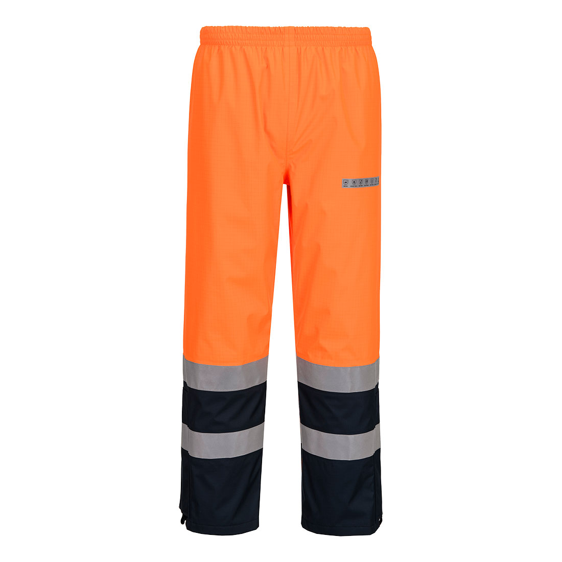Portwest Bizflame Rain+ Hi-Vis Multi-Norm Contrast FR Trousers in Orange/Marine – Vorderansicht
