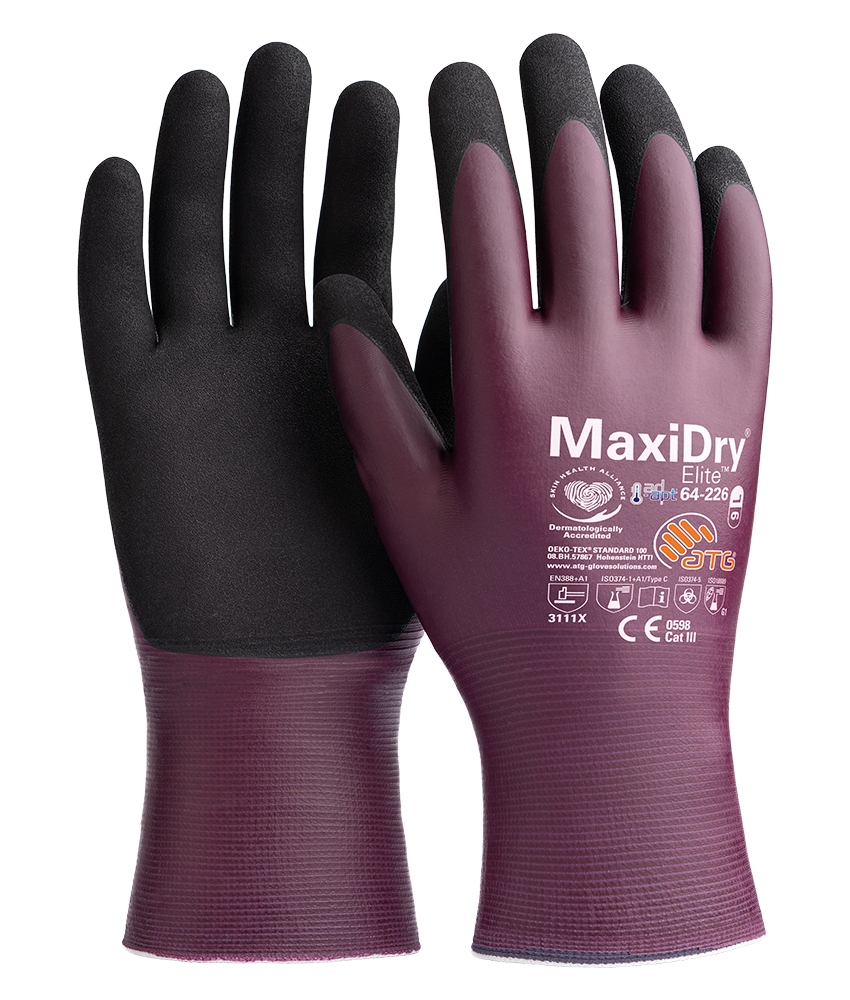 ATG® MaxiDry® Elite™ Nylon-Strickhandschuhe  (64-226) in Violett/Schwarz – Vorderansicht