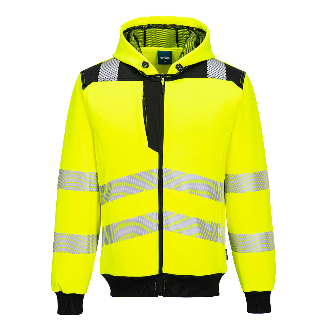 Portwest PW3 Hi-Vis Zip Hoodie in Gelb/Schwarz – Vorderansicht