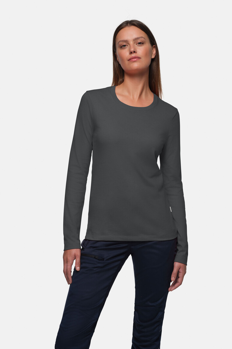 HAKRO 179 Damen Longsleeve MIKRALINAR® in Karbongrau – Modellansicht