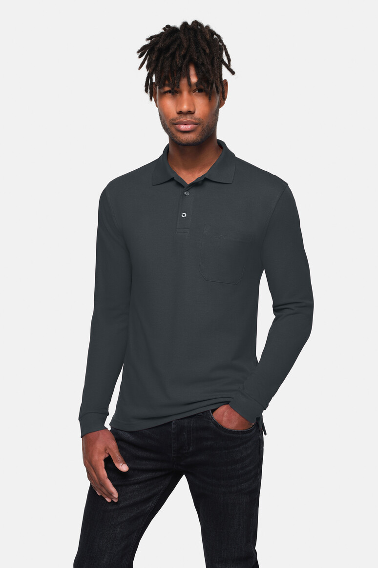 HAKRO 817 Pocket-Longsleeve-Polo MIKRALINAR® ECO in Anthrazit – Modellansicht