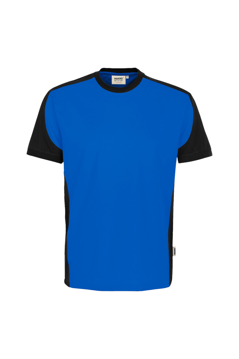 HAKRO 590 T-Shirt Contrast MIKRALINAR® ECO in Royalblau/Schwarz – Vorderansicht
