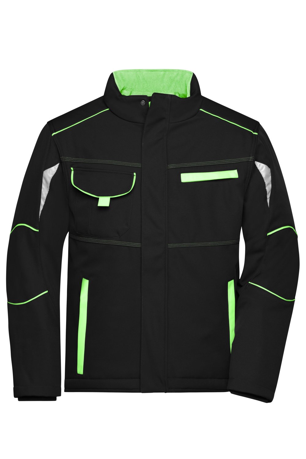 Daiber Workwear Softshell Padded Jacket - COLOR - in Black/Lime-Green – Vorderansicht