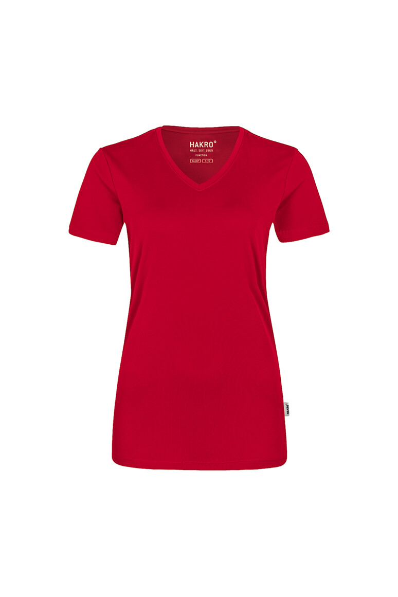 HAKRO 187 Damen V-Shirt COOLMAX® ECO in Rot – Vorderansicht
