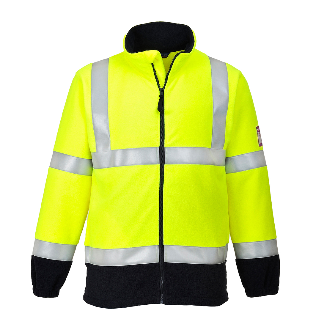 Portwest Modaflame Fleece Hi-Vis Contrast FR Jacket in Gelb – Vorderansicht